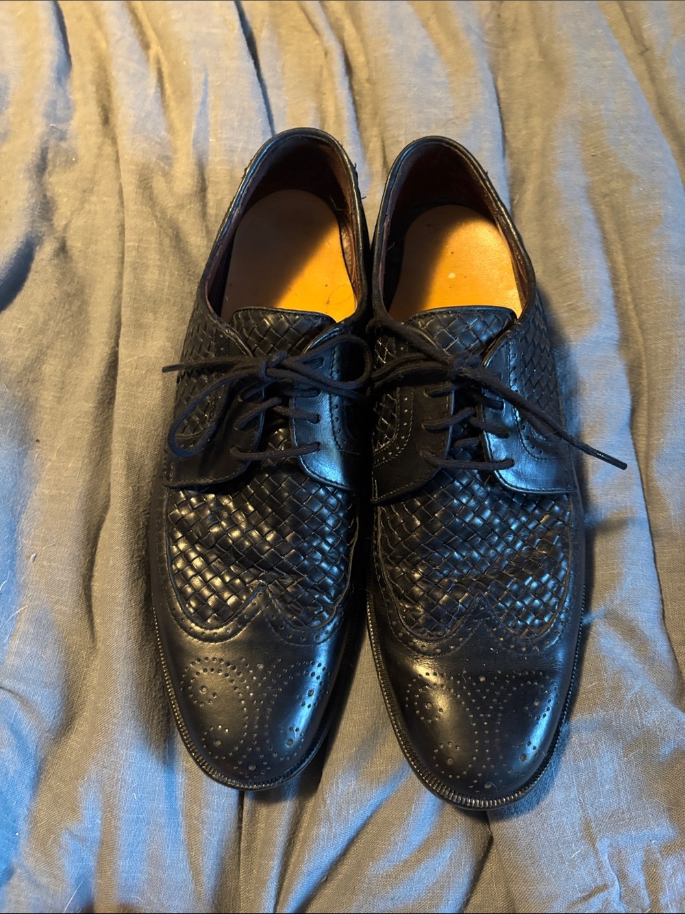 Black Woven Leather Derby Shoes for Men